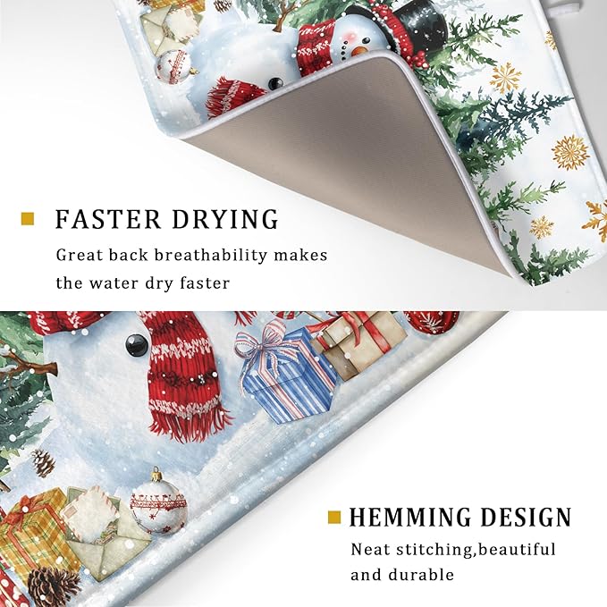 Christmas Kitchen Drying Mat 18 x 24 Inch Xmas Snowman Drying Pad Snowflake and - Image 3
