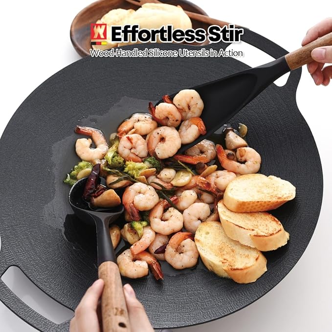 WAGENSTEIGER Set of 2pc Silicone Cooking Utensils: Wooden Handle Ladle + Long - Image 6