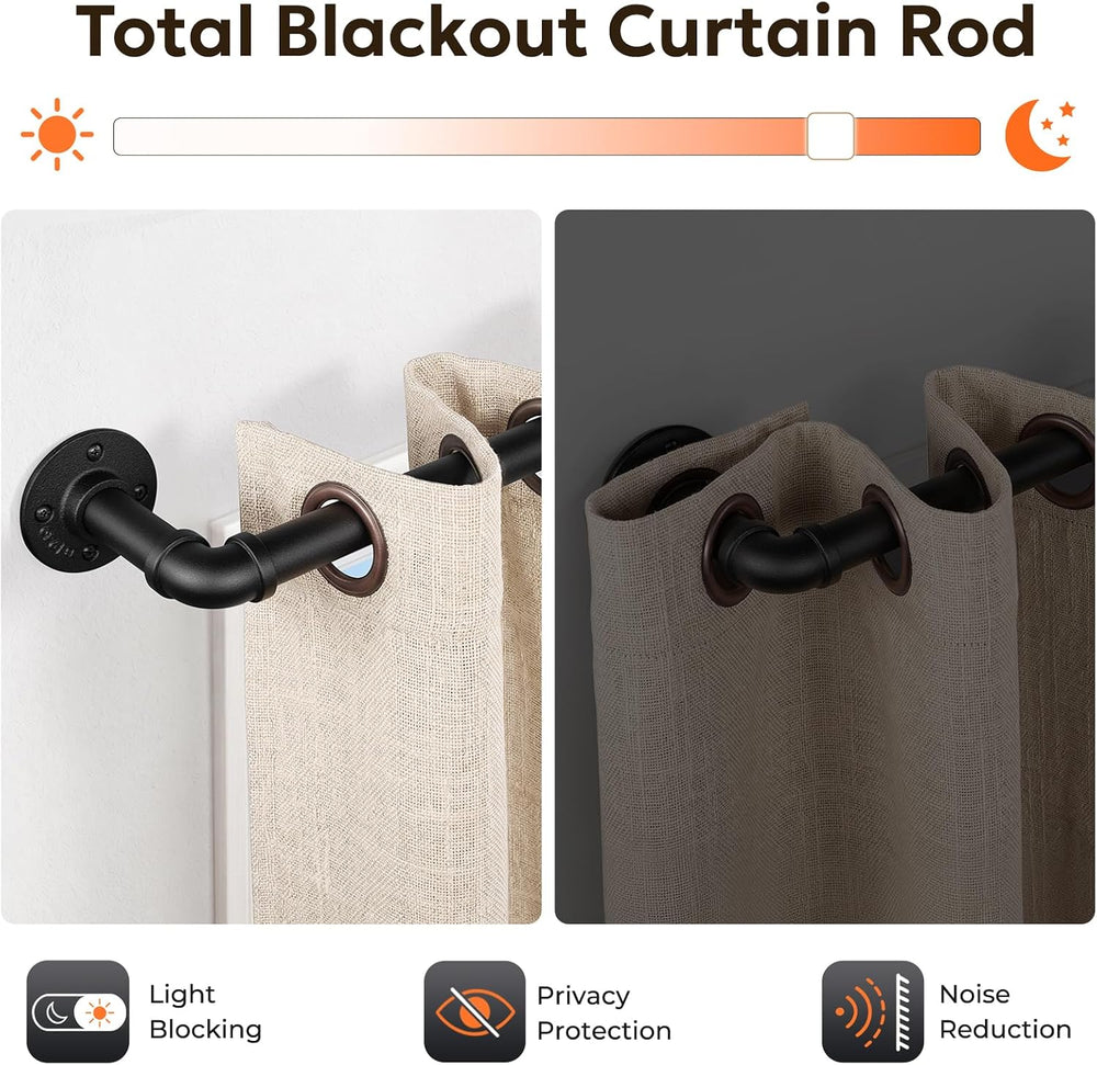 Curtain Rods 72-144 Inch, 1 Inch Industrial Black Curtain Rod