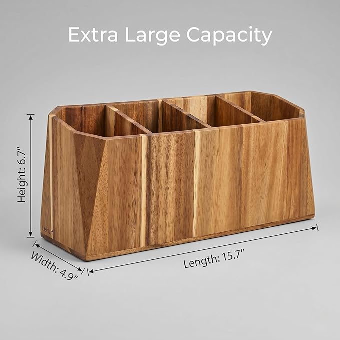 Large Kitchen Utensil Holder for Countertop – Acacia Wood Utensil Organizer - Image 2