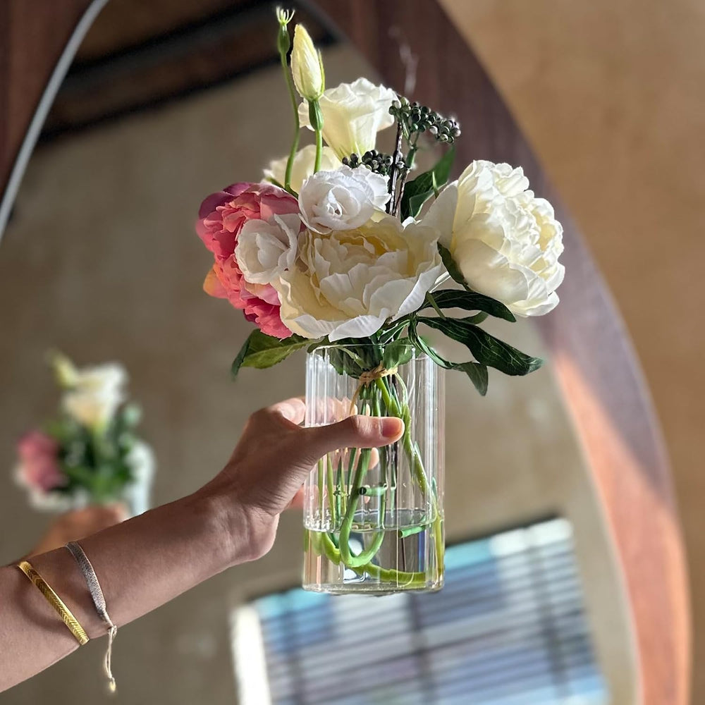 12Pcs Glass Cylinder vases for Centerpieces, 6 Inches Clear Ribbed Bud Vases ...
