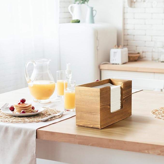 Paper Towel Dispenser Countertop, Burnt Wood Folded Paper Hand Towel Holder - Image 7