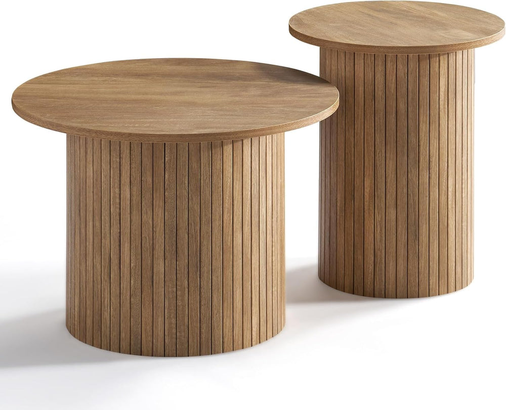 LUXOAK Nesting Coffee Table Set of 2, Mid Century Modern Round Coffee Tables,...