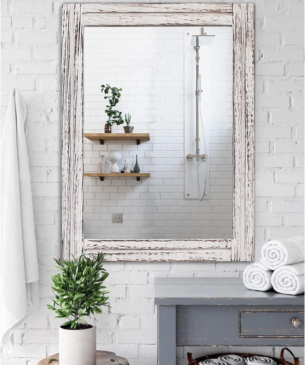 AAZZKANG Large Wall Mirrors with Rustic Wood Framed 28"x20" Rectangle