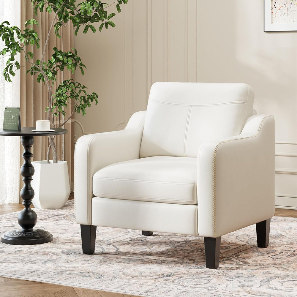 MALOL PU Leather Modern Accent Chair, Beige