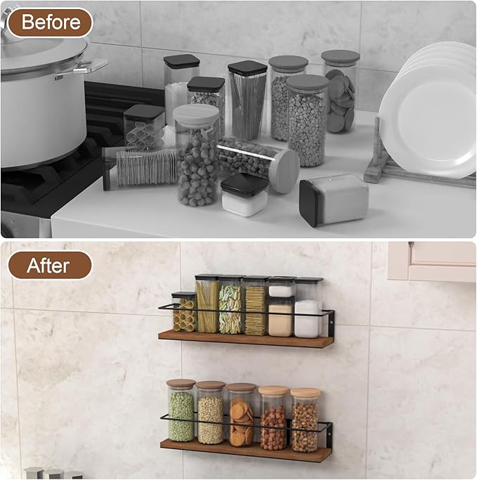 Spice Rack Self-Adhesive or drilling, Rustic Style Hanging Spice Rack, Spice - Image 3