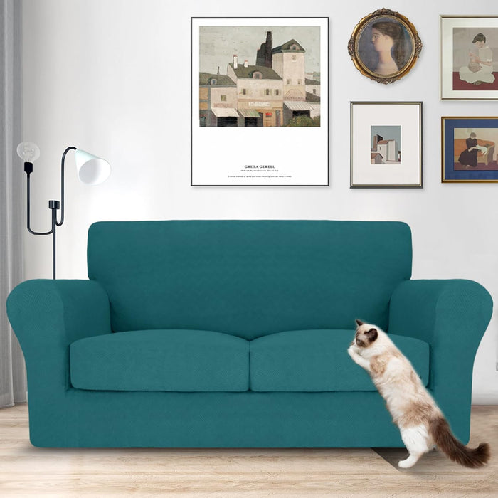 MAXIJIN 3 Piece Couch Covers for 2 Cushion Couch loveseat Cover, Stretch Love Seat Sofa Slipcovers for Dogs Pet, Thick Furniture Protector with 2 Seat Cushion (55"-69", Teal)