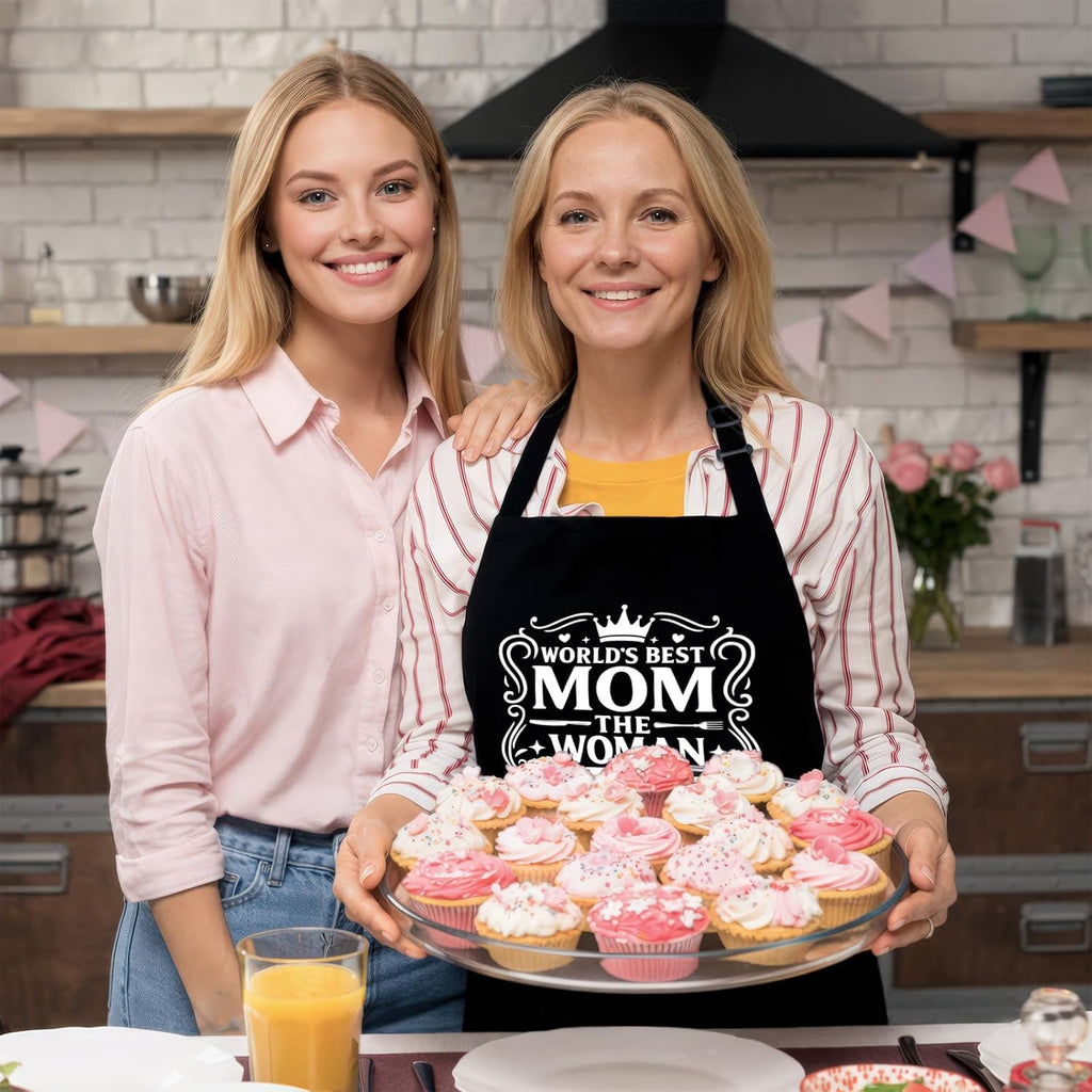 Funny Aprons for Mom, Kitchen Cooking Apron with 2 Pockets for Mother | Cute Baking Apron for Mum, Retirement Birthday Gift for Mother Wife Stepmom