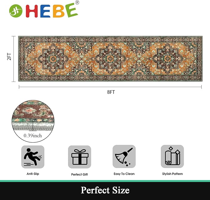 HEBE Hallway Runner Rug 2'x8' Washable Vintage Distressed Area Rugs Non Slip - Image 2