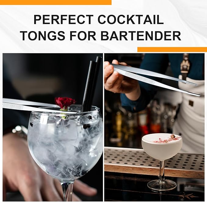 Yaomiao 4 Packs 10 Inch Bar Tweezers Silver Cocktail Tongs Long Garnish - Image 4