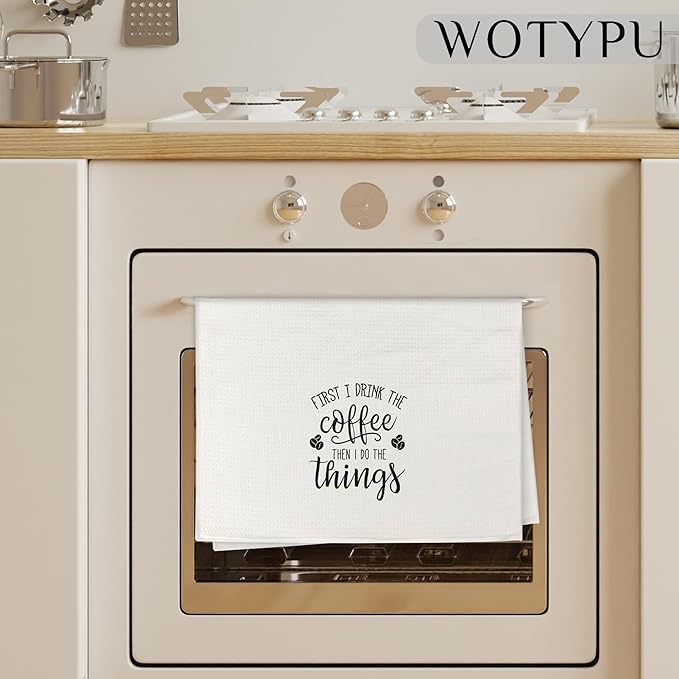 Funny Kitchen Towels, Gifts for Coffee Lovers Dish Tea Bar Towel, First I Drink - Image 3
