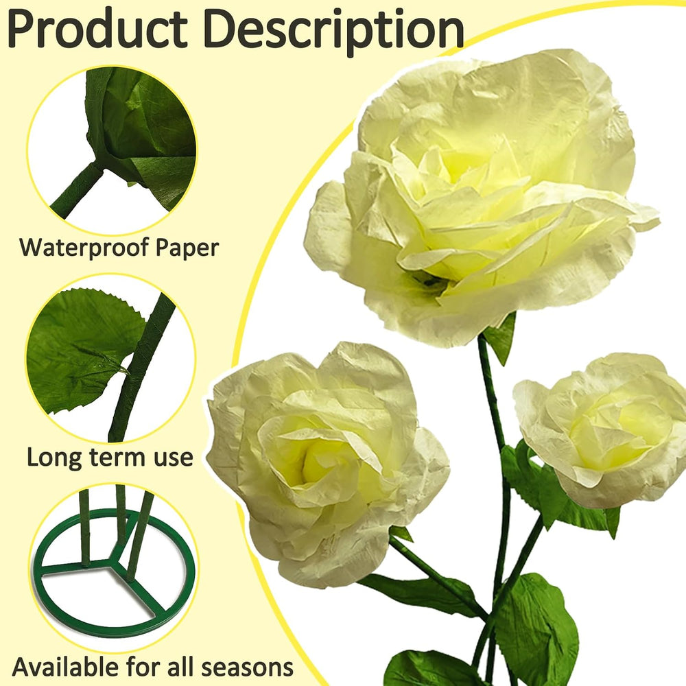 Giant Peony Artificial Flower 3PCS, Yellow Foldable Fake Flowers