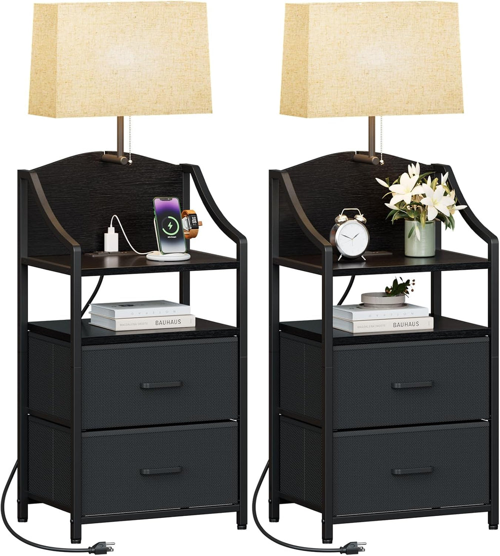 Evermagin 45" Tall Nightstands Set of 2 with Light & Charging Station