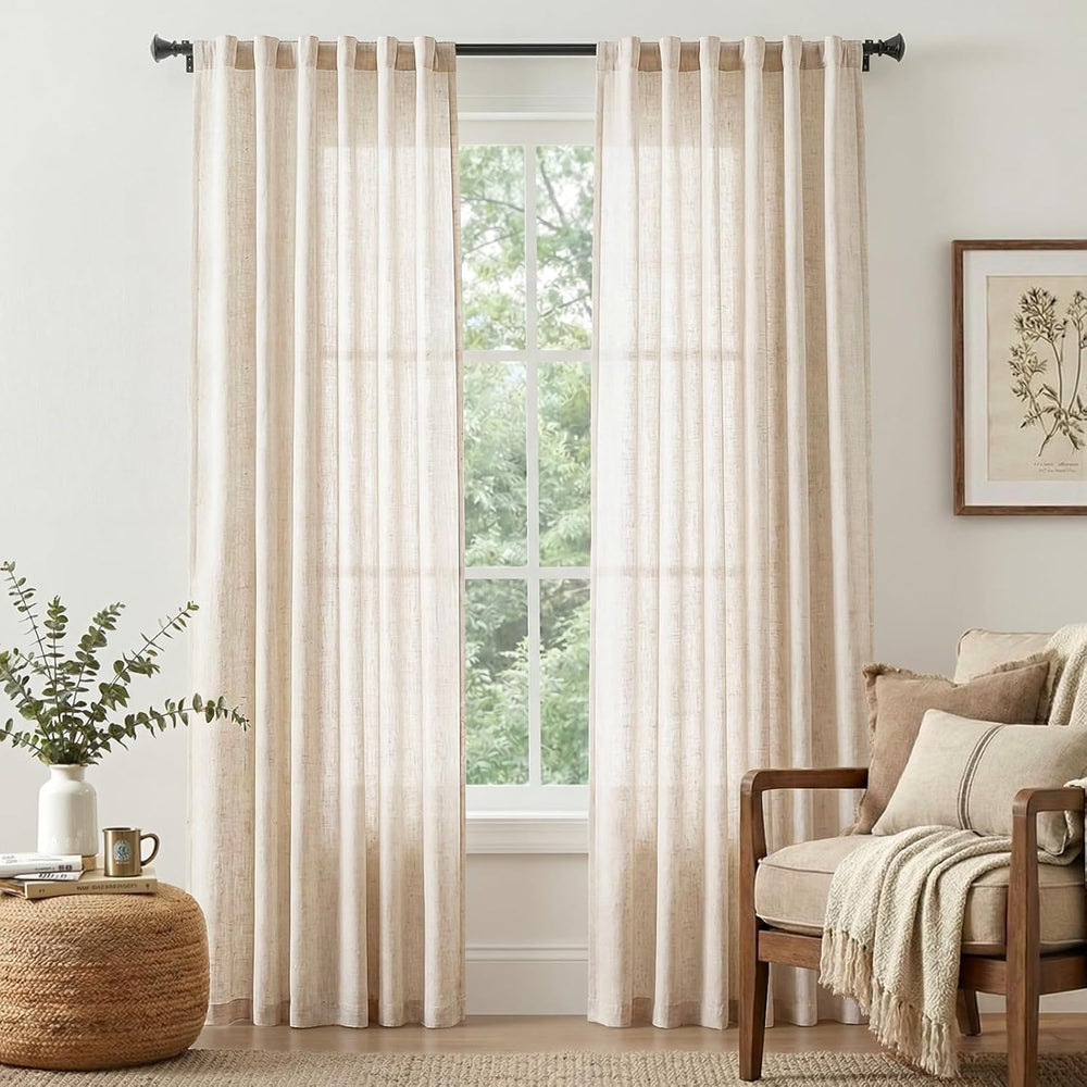 jinchan Linen Curtains Light Filtering Back Tab 50x90 Inch 2 Panels
