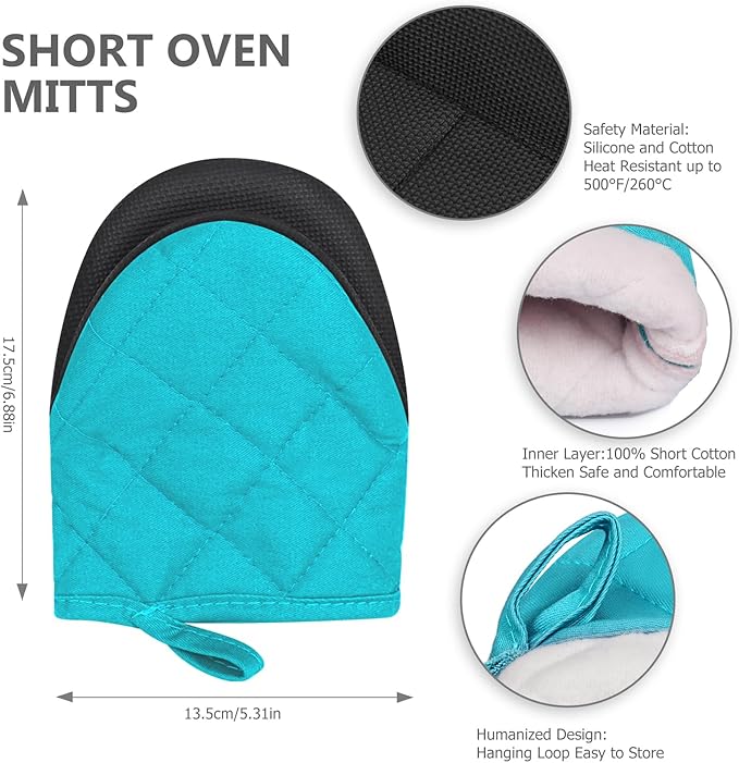 Short Oven Mitts, Heat Resistant 500°F, Silicone Grip Kitchen Gloves, Non-Slip - Image 2
