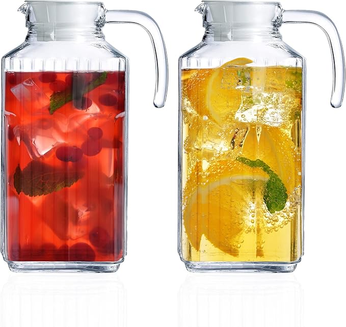 Glass Pitcher with Lid – Set of 2 Glass Water Pitcher 55Oz – Cold Carafe by Marbelous