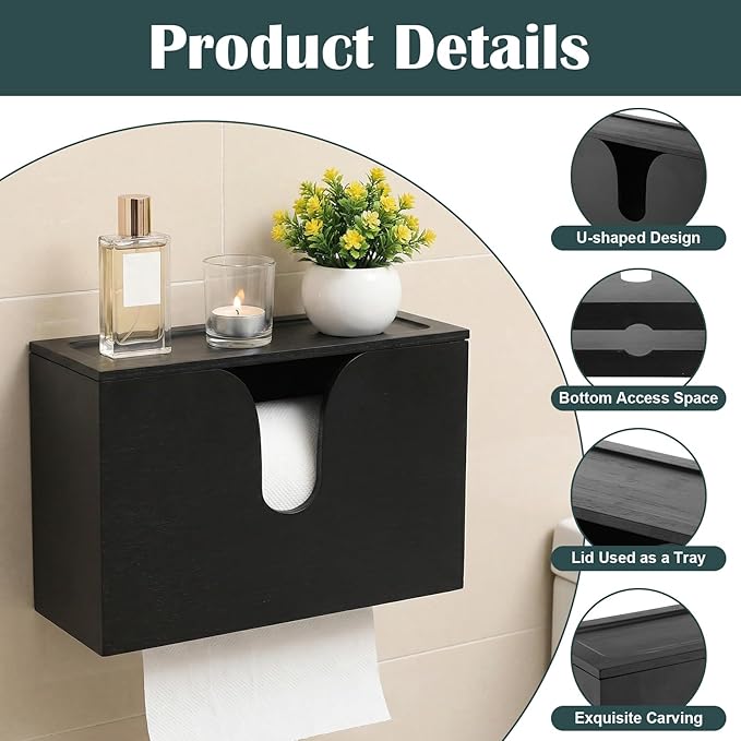 Paper Towel Dispenser Countertop, Wooden Bathroom Paper Towel Holder - Image 3