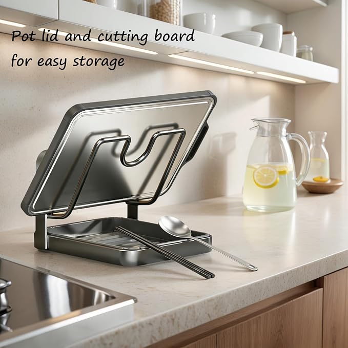 Kitchen Pot Lid Storage Rack, Stainless Steel Pot Lid Holder While Cooking - Image 3