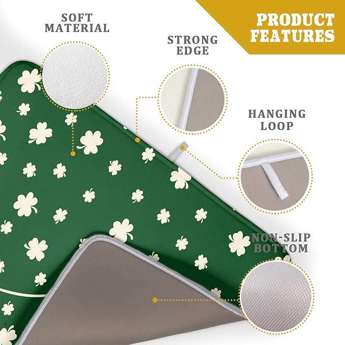 Giwawa St Patricks Day Dish Drying Mat Green Lucky Clovers Dish Drainer Mats - Image 4