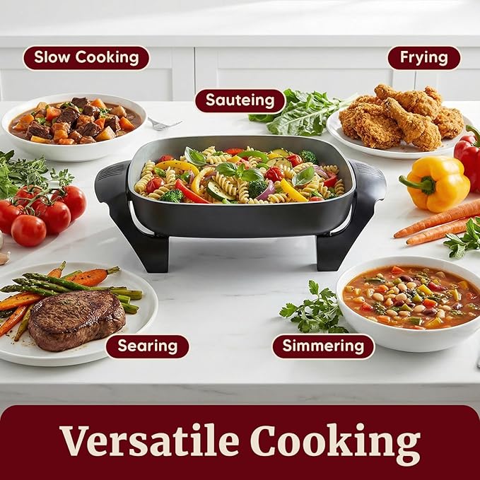 Elite Gourmet 12"x12"x2.15” Ceralast™ PFAS Free Ceramic Electric Skillet - Image 3