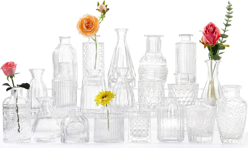 Glass Bud Vases -Set of 20 for Flowers, Small Clear Bud Vases in Bulk for Cen...
