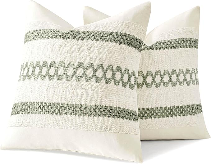 MIULEE Set of 2 Sage Green Boho Decorative Pillow Covers 18x18 Inch Farmhouse - Image 8
