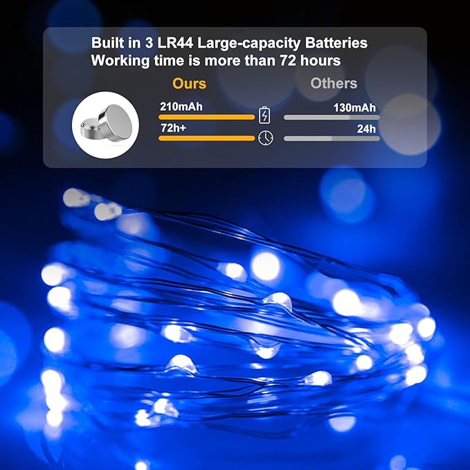 pozzolanas 100 Pack Blue Battery Operated String Lights - 7ft Waterproof Fire...