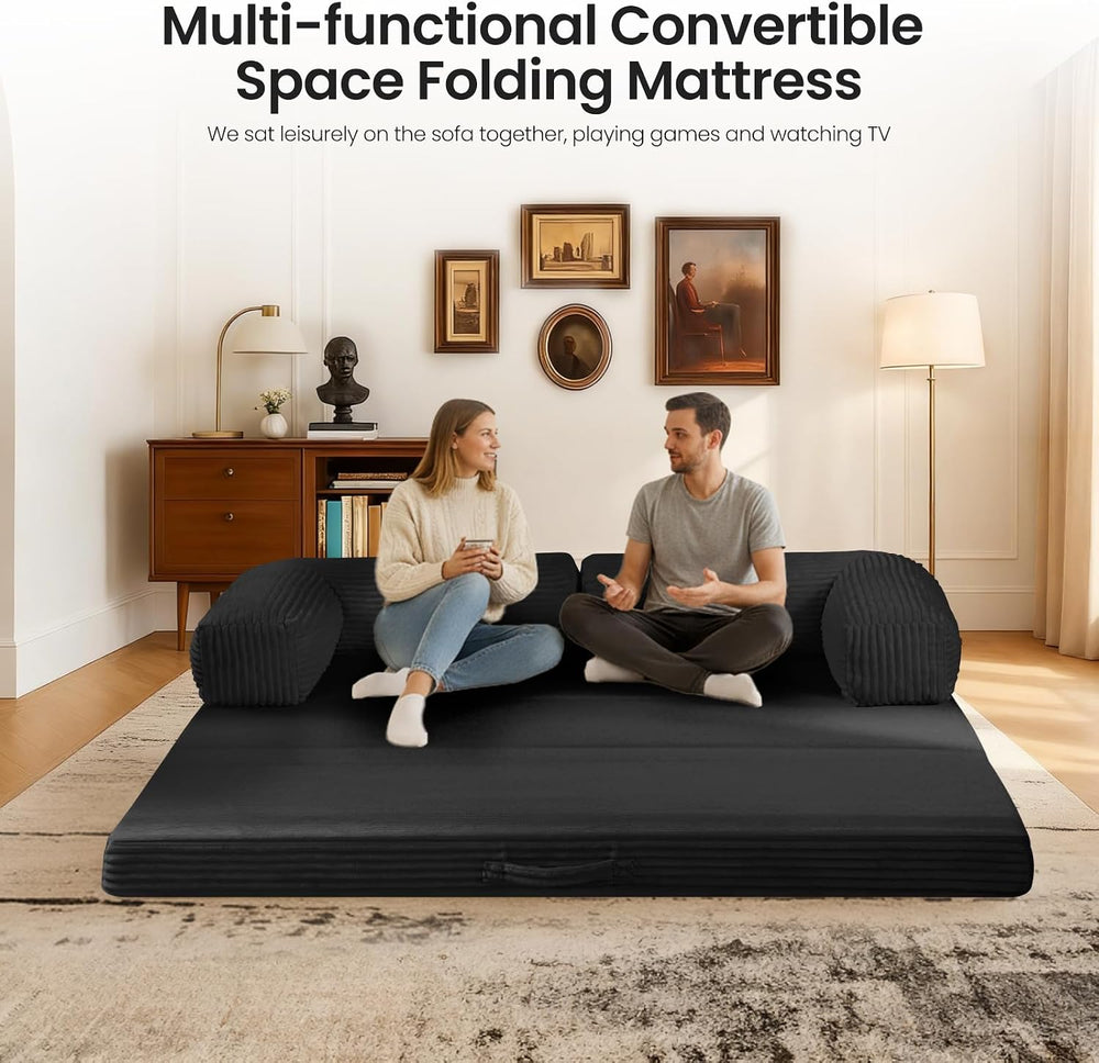 Tri-Fold Foldable Mattress, Convertible Folding Sofa Bed with Removable Arms ...