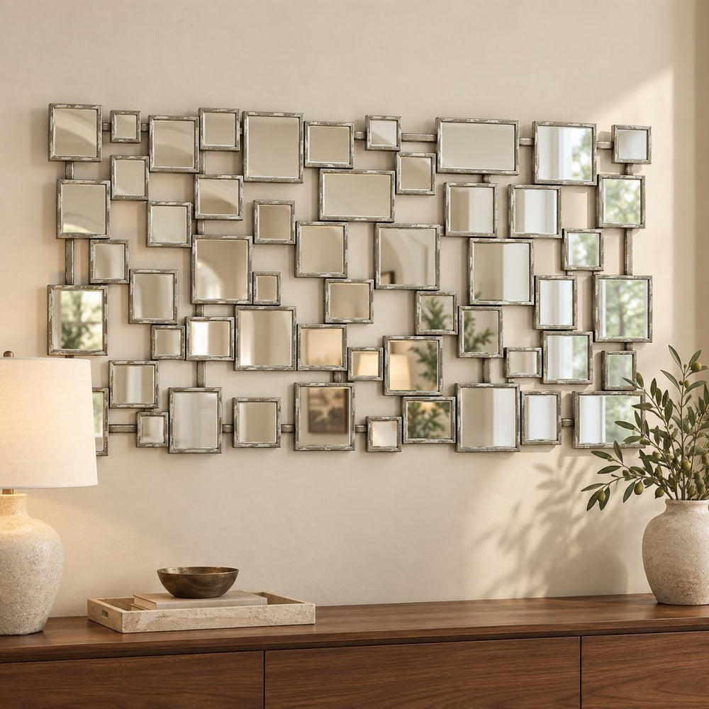 Large Modern Accent Wall Mirror for Living Room Silver 23.6"x47" Me...