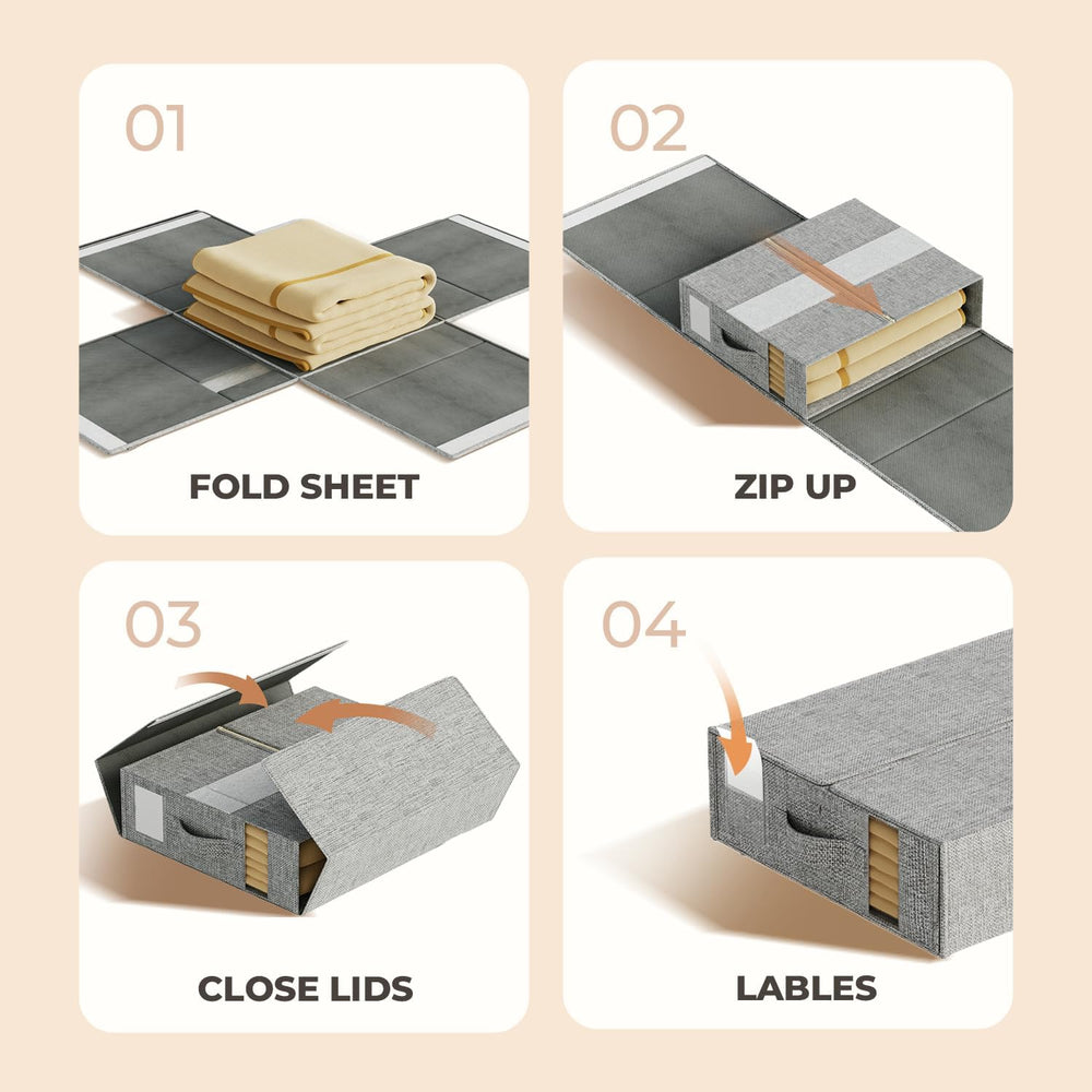 Sheet Organizers and Storage for Linen Closet, 6Pack Grey