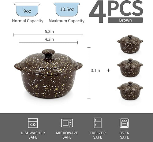 10 Oz Ceramic Mini Cocotte Set 4-Pack, Oven Safe Stoneware Casserole Dishes - Image 2