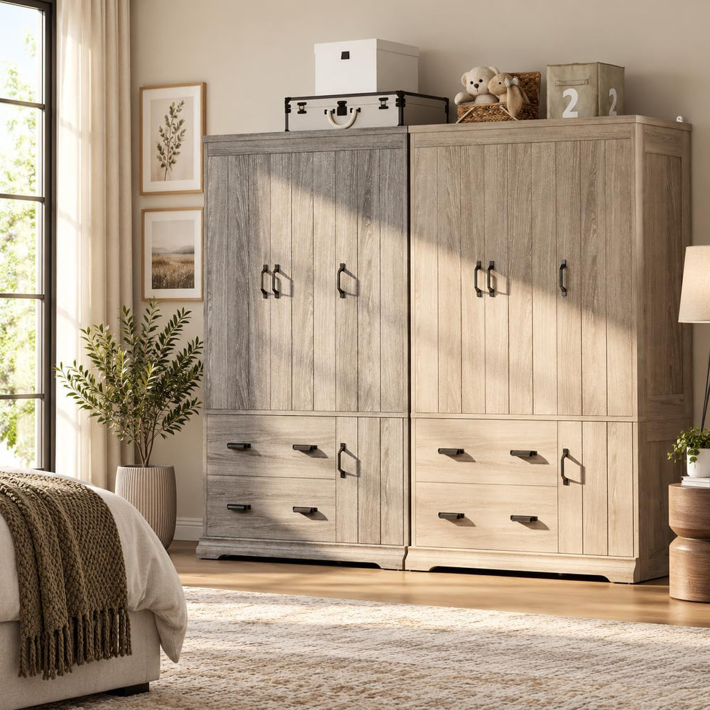 LIKIMIO 70" Freestanding Wardrobe Closet (Natural Oak)