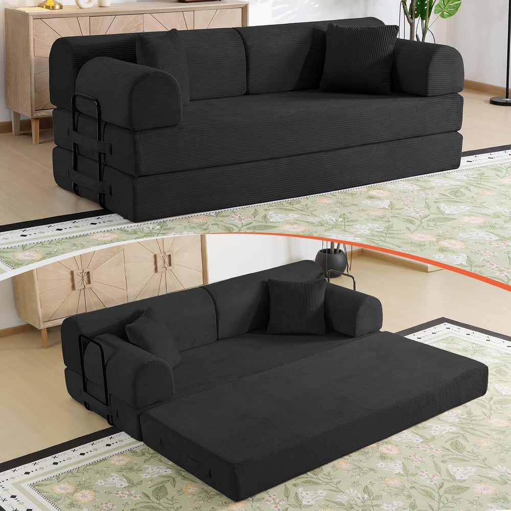 79" Memory Foam Sofa Bed, High Backrest Convertible Futon Boneless Couch