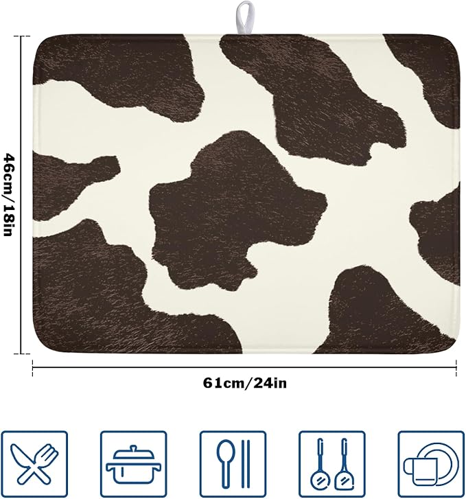 Milk Cow Drying Mat 24x18 Inch, Cattle Fur Farmhouse Dish Drainer Mats Summer - Image 2