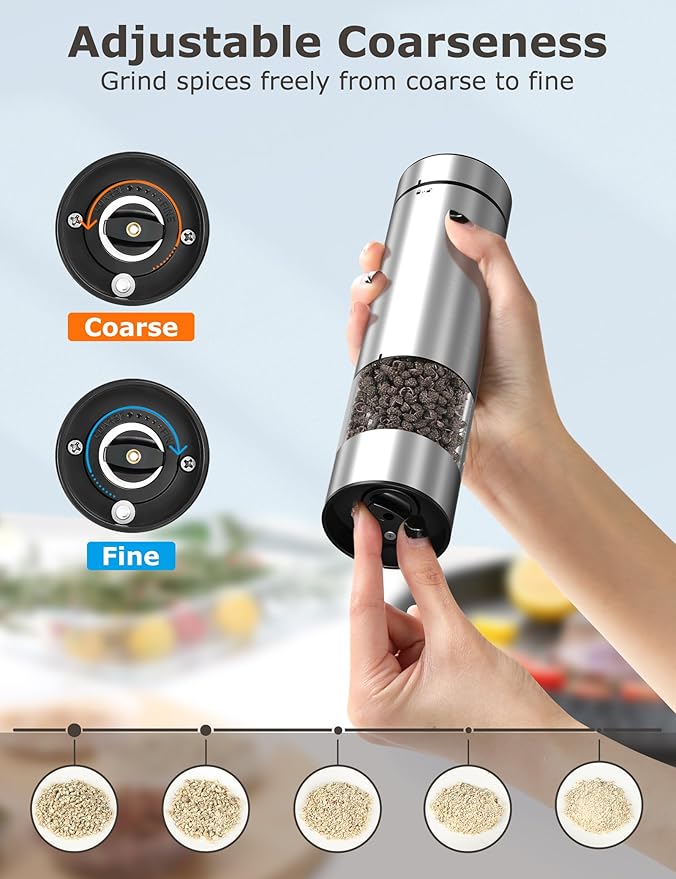 innhom Electric Salt Grinder Pepper Grinder Battery Operated Stainless Steel - Image 4