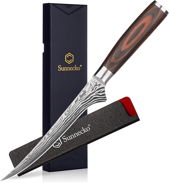 Sunnecko Boning Knife with Pakkawood Handle, 6 inch High Carbon German by Sunnecko