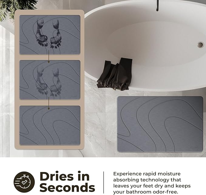 TOSORO - Stone Bath Mat Diatomaceous Earth Shower Mat Non-Slip Super Absorbent