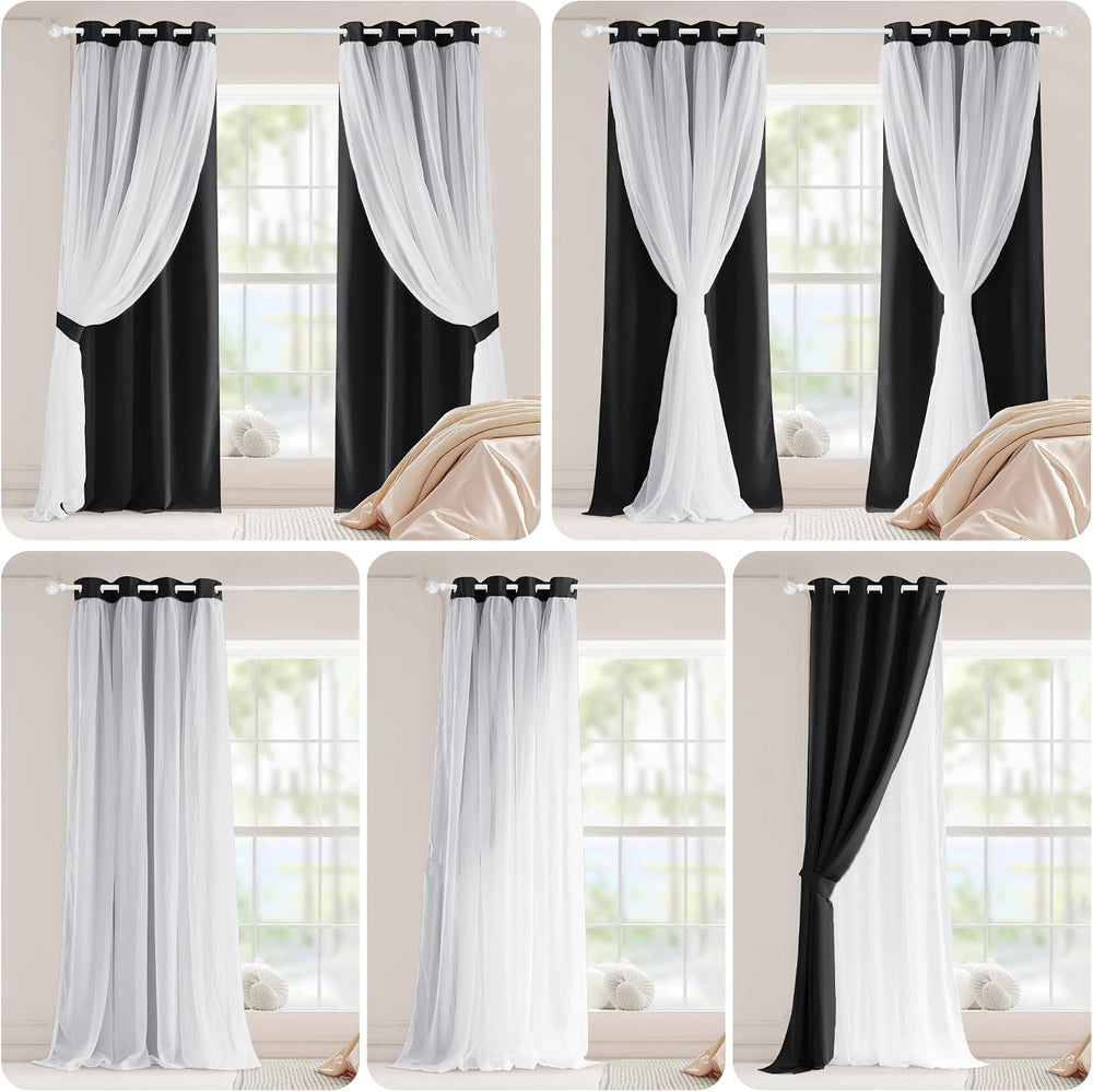 PONY DANCE Black Blackout Curtains for Bedroom, 52 W x 84 L, Set of 2