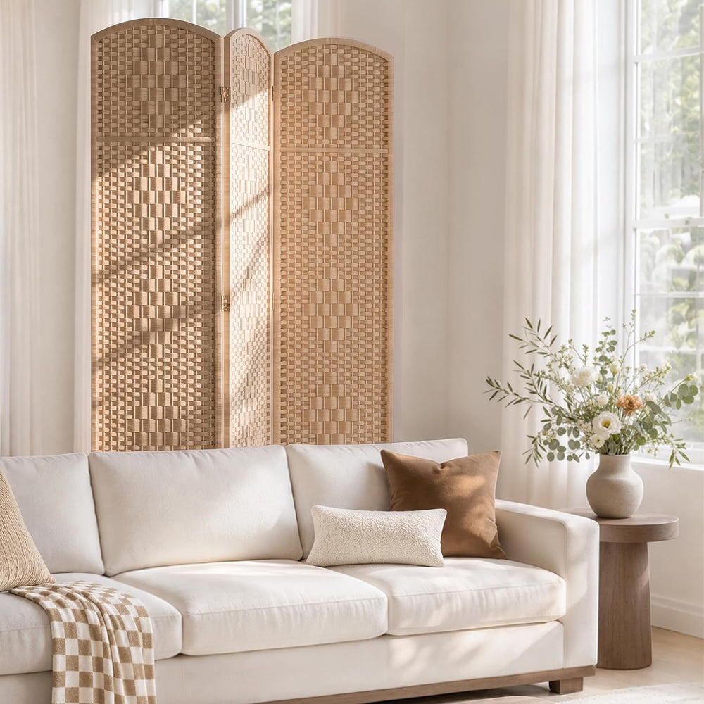 TEAKMAMA Room Divider,Folding Privacy Screen,3 Panel Wall Divider,Natural