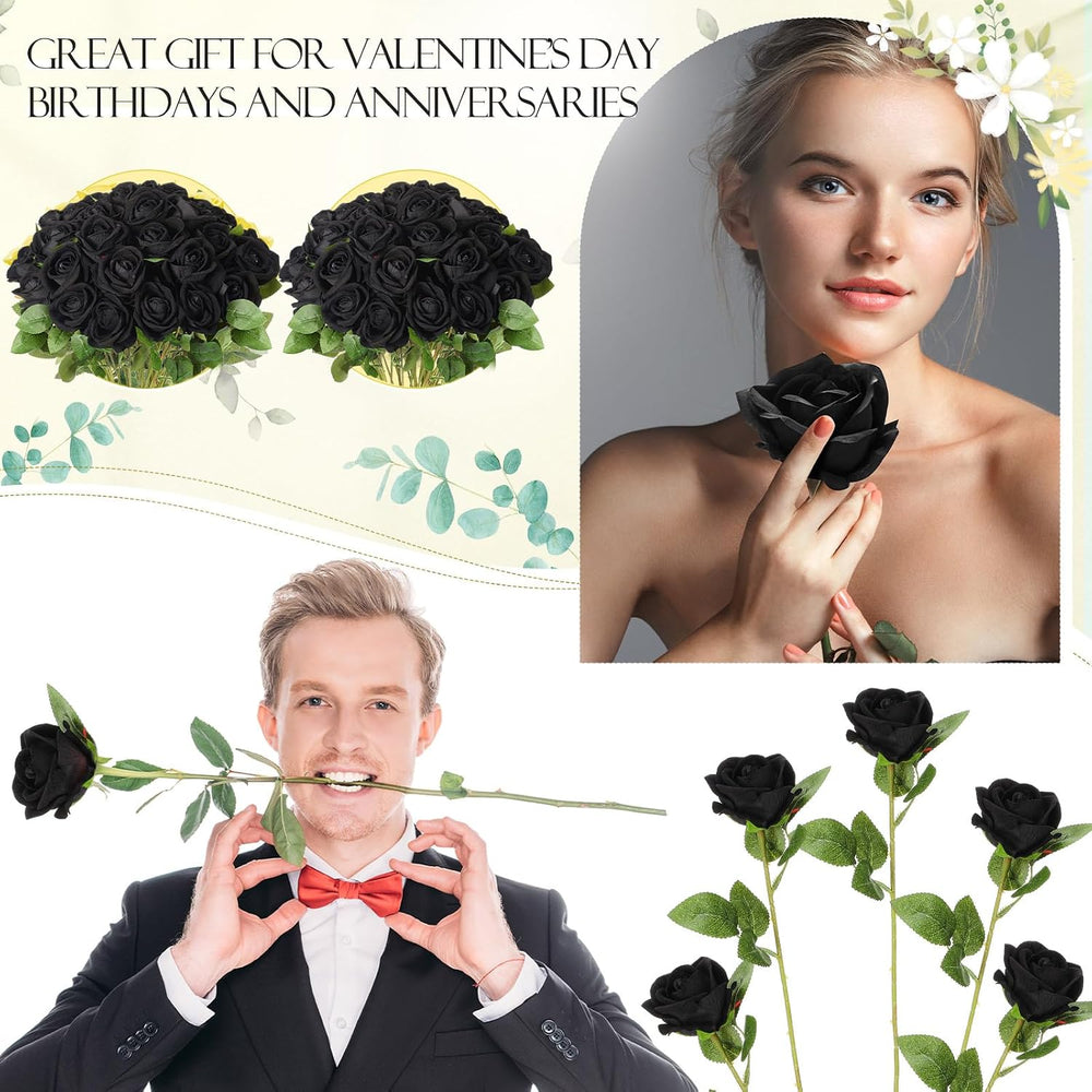 Hotop 80 Pcs Artificial Roses Flowers Bulk, Black