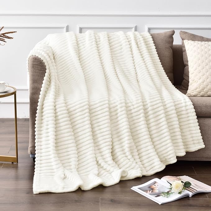 BEDELITE Fleece Throw Blanket for Couch – 3D Ribbed Jacquard Soft and Warm by BEDELITE