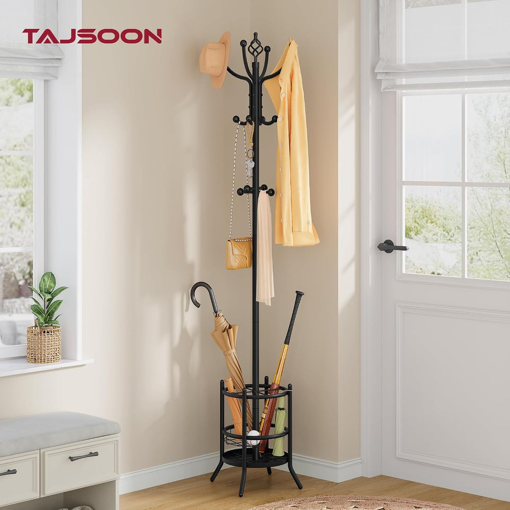 Tajsoon Coat Rack Stand with Umbrella Holder, Coat Tree Freestanding with 16 ...