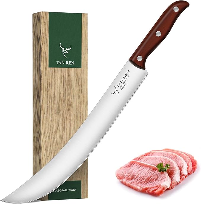 TAN REN Butcher Brisket Knife for Meat Carving, 12 Inch Cimeter Meat Slicing by TANRENSincerelyBuildKnives