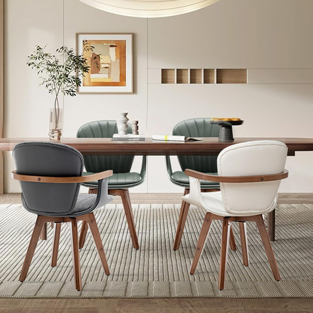 LUNLING Swivel Dining Room Chairs Set of 2, Mid Century Modern Green Faux Lea...