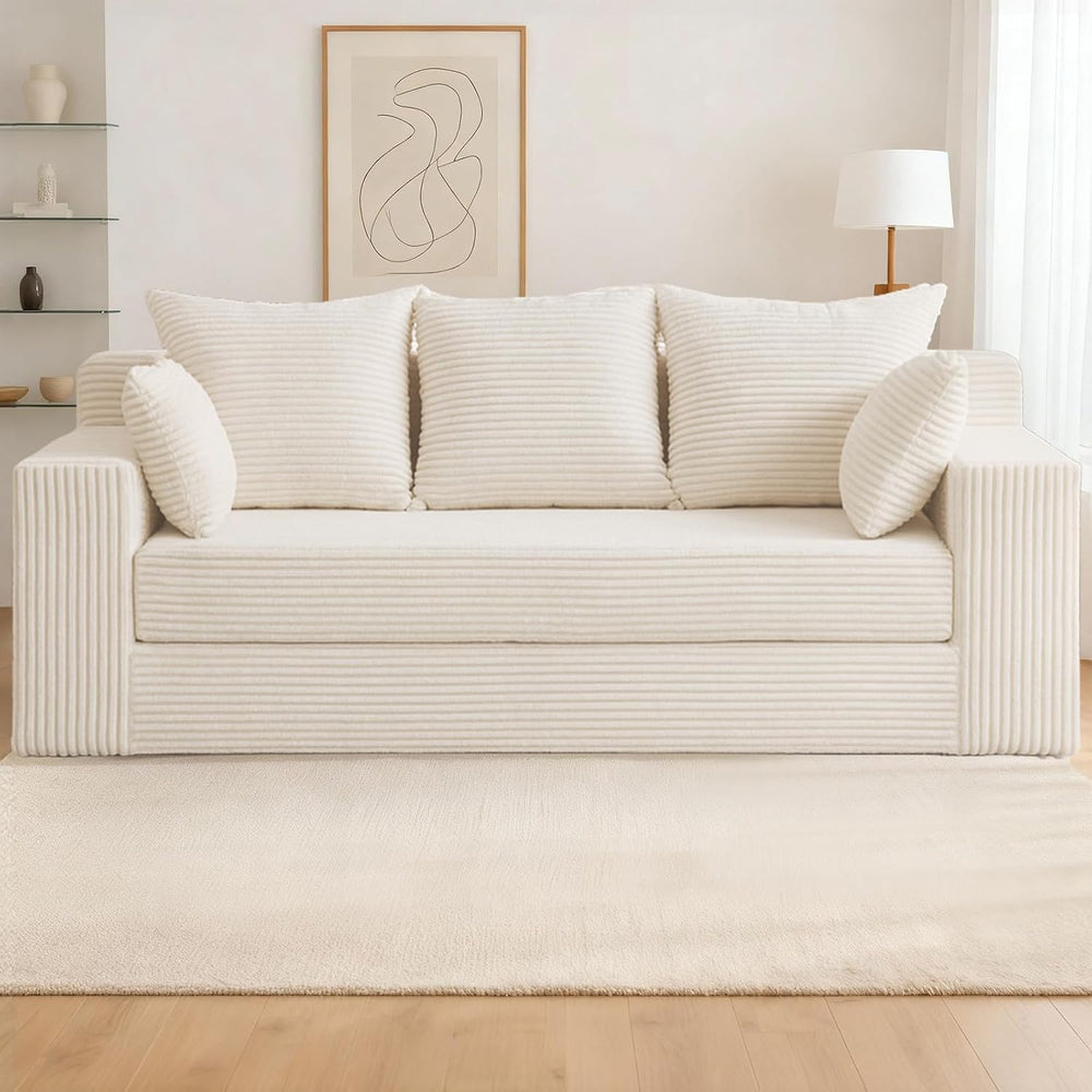 3 Seater Boneless Couch for Living Room, Convertible Futon Sofa Bed Comfy Pul...