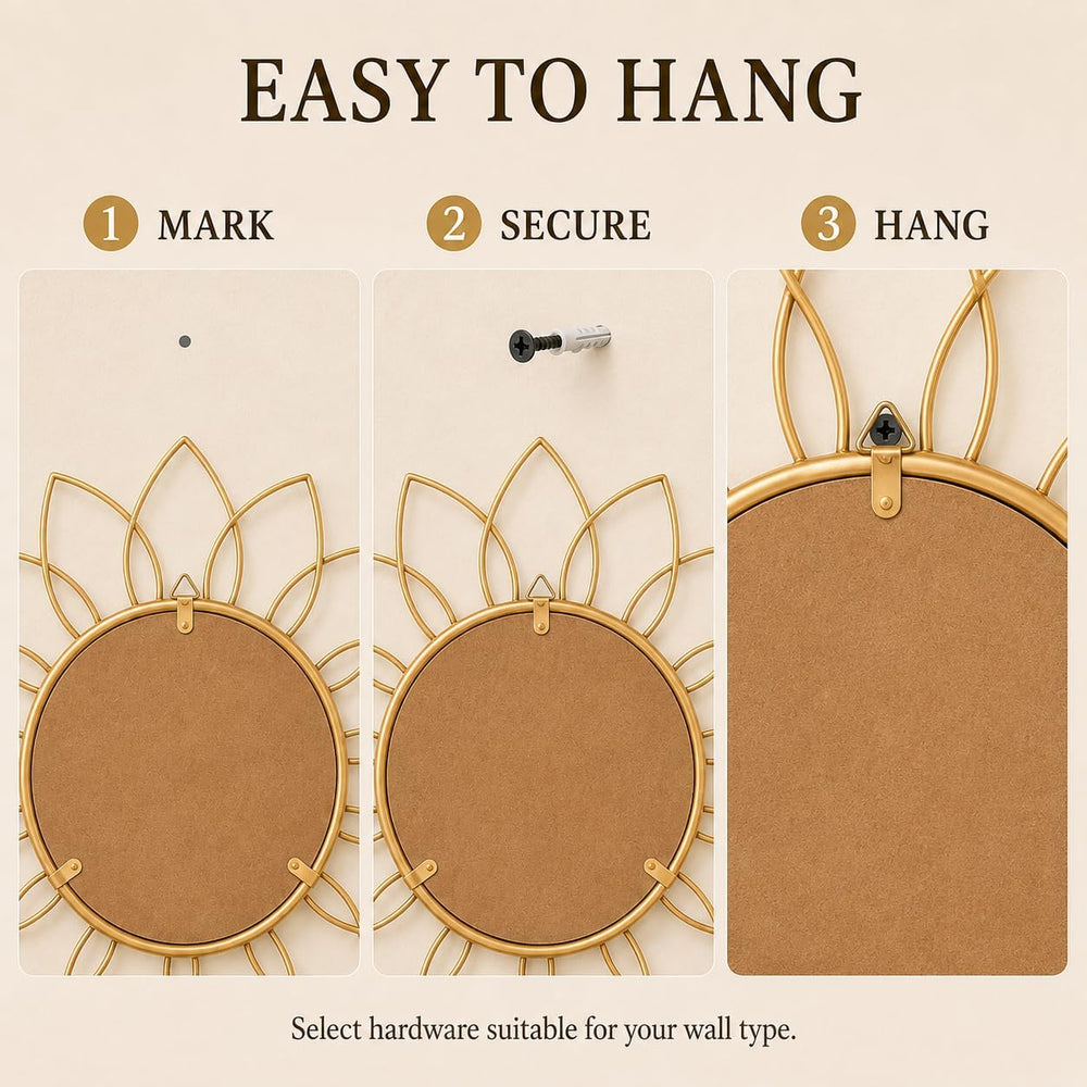 Gold Sunburst Mirror 14x14 Inch, Decorative Wall Accent with Metal Frame, Sma...
