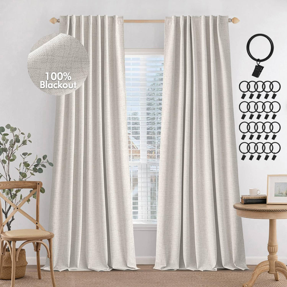 MIULEE 100% Blackout Curtains Linen Curtains & Drapes 90 Inches Long, Beige