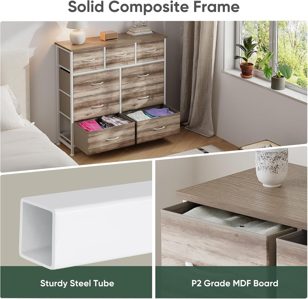 Fabric Dresser for Bedroom with 9 Drawers, Storage Tower