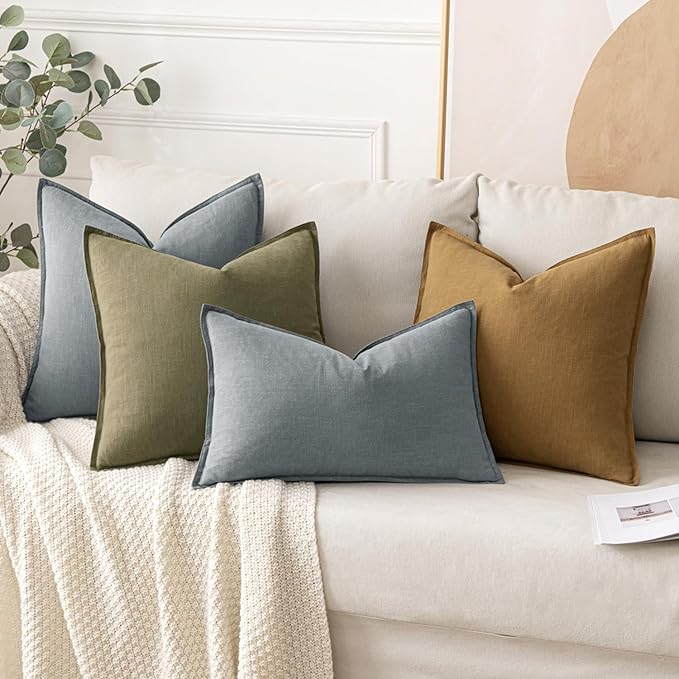 MIULEE Decorative Linen Lumbar Pillow Covers 12x20 Inch Gray ​Boho Farmhouse​ - Image 4