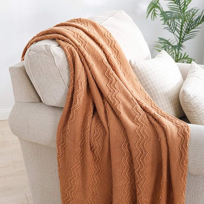BOURINA Almond Throw Blanket 50 x90 Inches Throw Textured Solid Soft Sofa Throw - Image 2